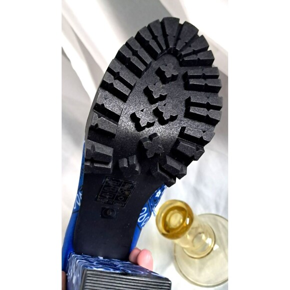 NEW Mata Blue Bandana Chunky Heel Peep Toe Boots Size 6 - Picture 8 of 10